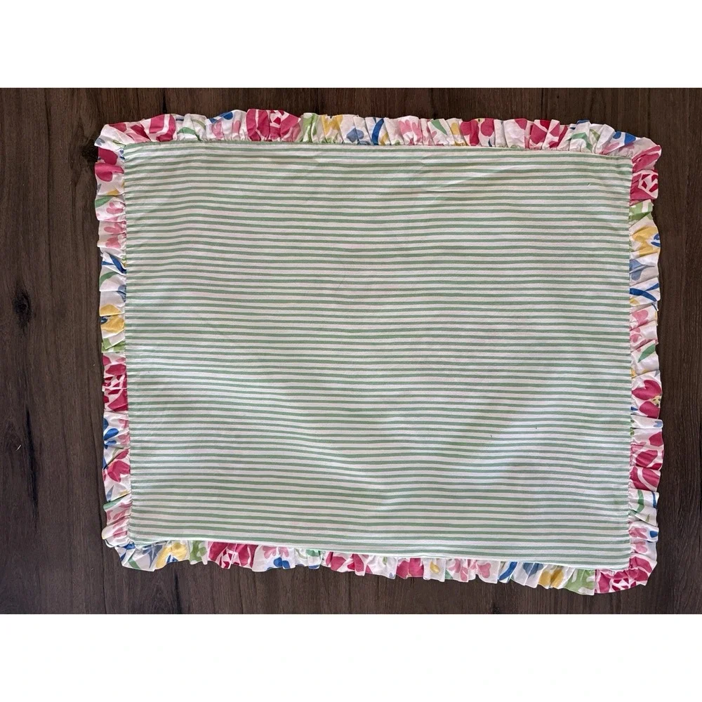 Southern Tide Kiawah Floral Pillow Shams (2) Reversible Pink Green Stripe Ruffle